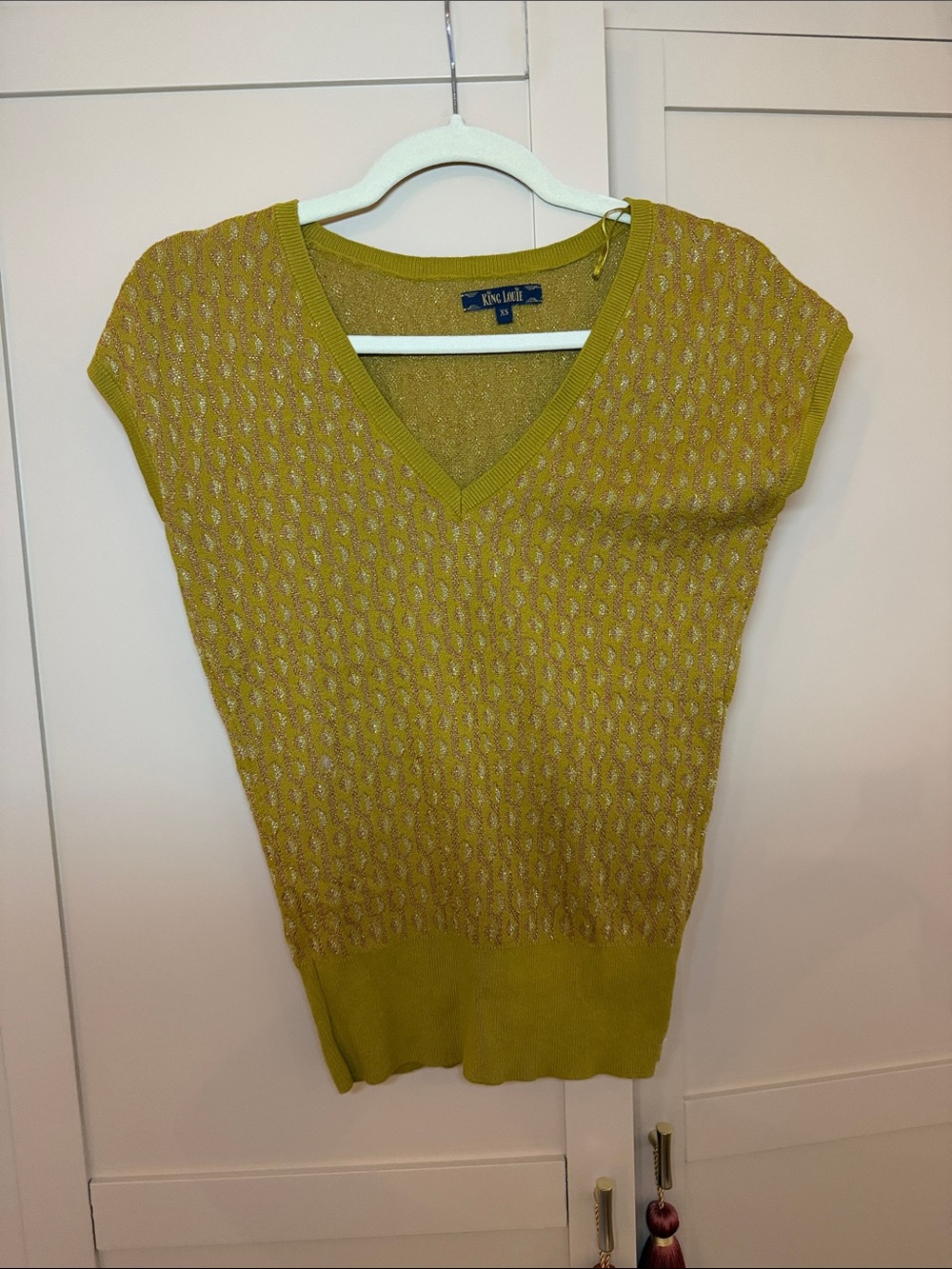 King Louie Women's V-Neck Short Sleeve Knit Top in Chartreuse